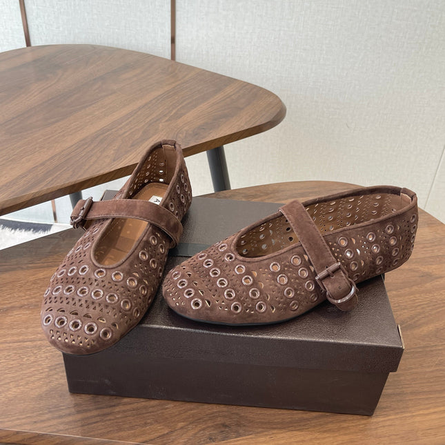 ALAIA 26S MARY JANE FLATS IN DARK BROWN SUEDE STYLE 1