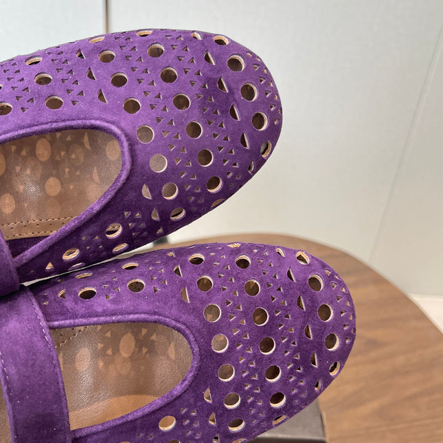 ALAIA 26S MARY JANE FLATS IN DARK PURPLE SUEDE