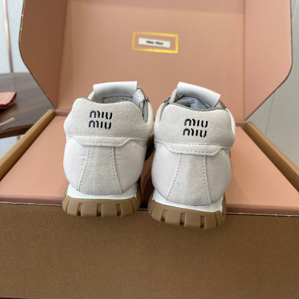 MIUMIU 26S SNEAKERS IN WHITE AND GRAY FABRIC AND SUEDE