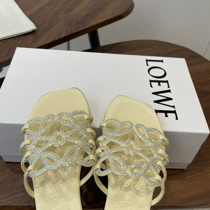 LOEWE 26S FLAT SANDALS IN LIGHT YELLOW CALFSKIN WITH CRYSTALS