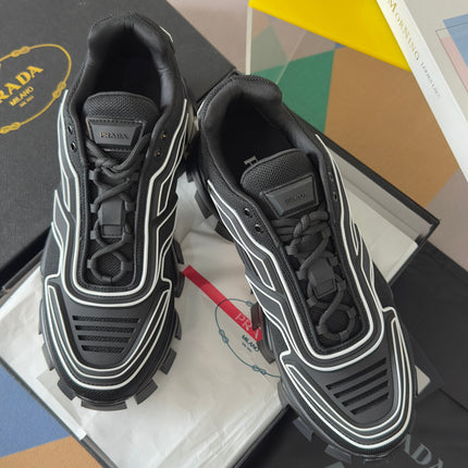 PRADA 26S CLOUDBUST THUNDER SNEAKERS 60MM IN BLACK AND WHITE MESH FABRIC AND TPU
