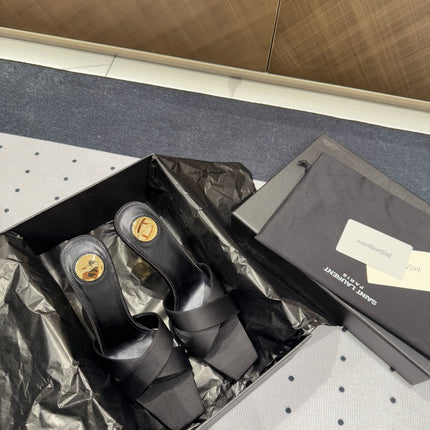OPYUM HIGH MULES IN BLACK SILK
