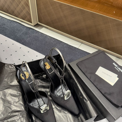 HARLOW PUMPS IN BLACK SATIN CREPE AND CRYSTALS