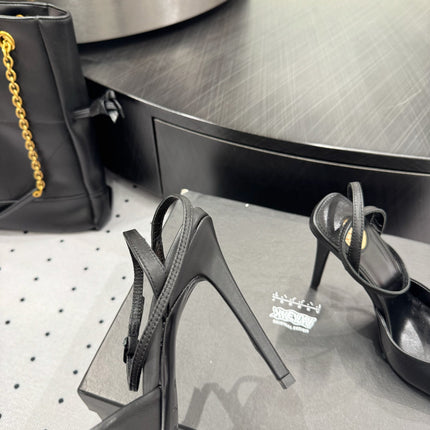 YSL 26S SQUARE-TOE HIGH HEELS 105 MM IN BLACK CALFSKIN