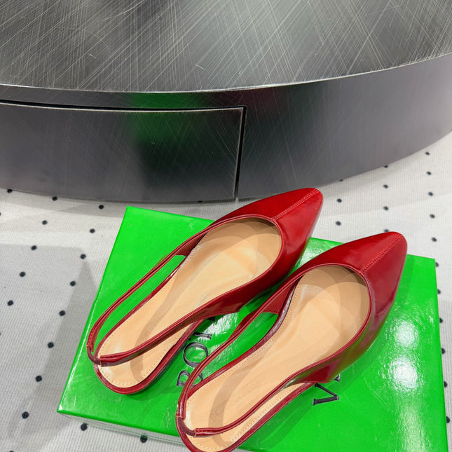 BOTTEGA VENETA 26S SLINGBACK FLATS IN RED CALFSKIN