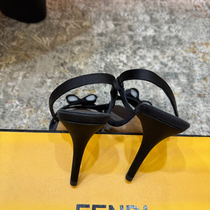 FENDI 26S HIGH-HEELED SANDALS 75 MM IN BLACK SATIN