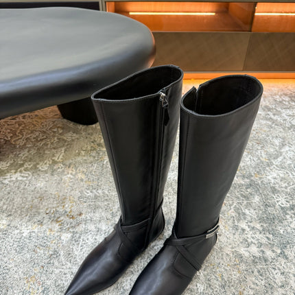 HM 26S FLAT KNEE-HIGH BOOTS IN BLACK CALFSKIN