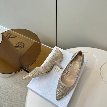 POINTED TOE HEELS 55MM IN NUDE MESH WITH RHINESTONES
