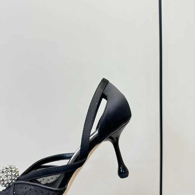 JIMMY CHOO 26S POINTED-TOE HIGH HEELS IN BLACK CRYSTAL EMBELLISHMENT