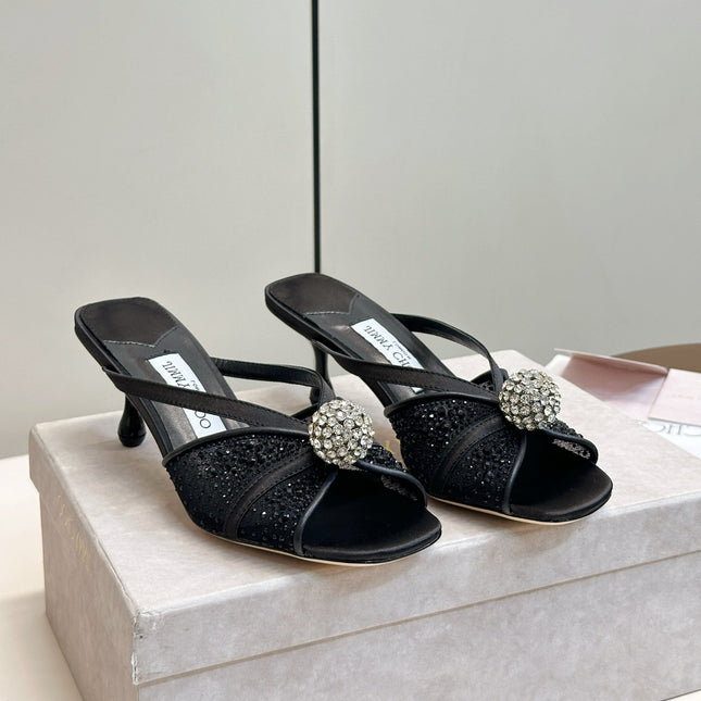 JIMMY CHOO 26S SACORA MULE 80 MM IN BLACK CRYSTAL EMBELLISHMENT