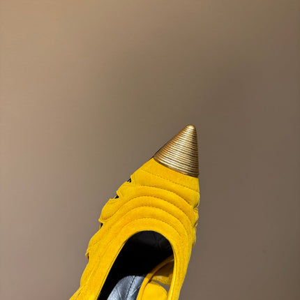 BALMAIN 26S SLINGBACK HEELS 100 MM IN SUNFLOWER YELLOW SUEDE