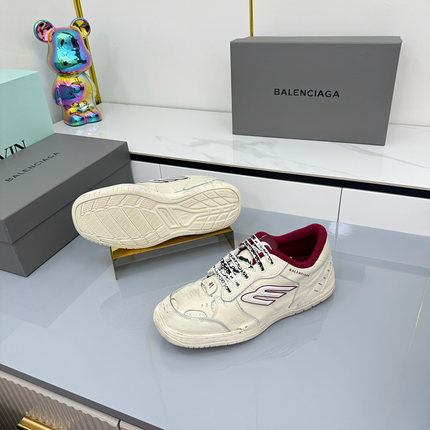 BALENCIAGA 25S SNEAKERS IN CREAM WHITE MIX RED LEATHER