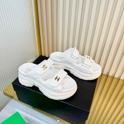CHANEL 26S PLATFORM SANDALS IN WHITE LAMBSKIN