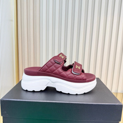 CHANEL 26S PLATFORM SANDALS IN DARK RED LAMBSKIN