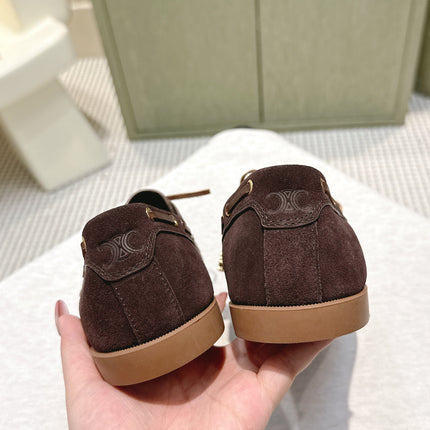 CELINE 26S LACE-UP LOAFERS IN DARK BROWN SUEDE