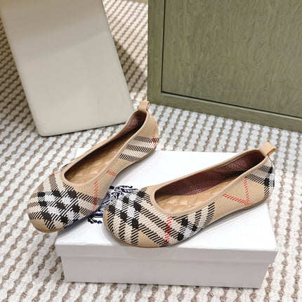 BURBERRY 26S BALLET FLATS IN BEIGE AND BLACK KNIT