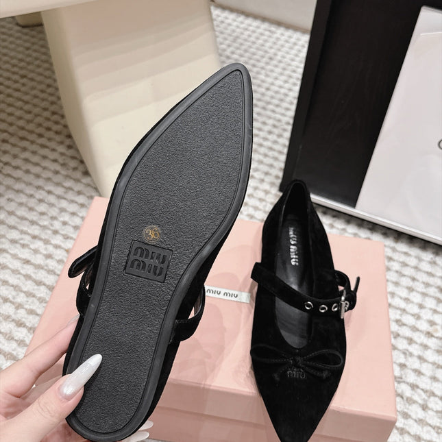 MIUMIU 26S MARY JANE BALLET IN BLACK SUEDE WITH BUCKLE STRAP