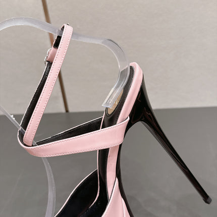 YSL 26S PLATFORM SANDALS 155 MM IN LIGHT PINK PATENT LEATHER