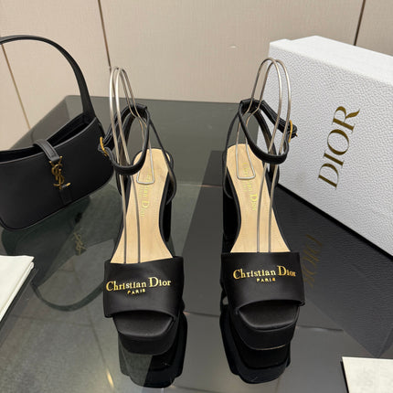 DIOR 26S HIGH HEEL SANDALS 120 MM IN BLACK SATIN