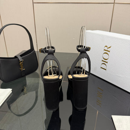 DIOR 26S HIGH HEEL SANDALS 120 MM IN BLACK SATIN