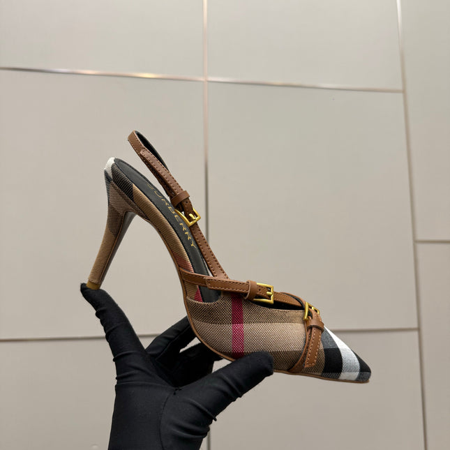 BURBERRY 26S SLINGBACK HEELS 85 MM IN STRIPED COLOR COORDINATION FABRIC STYLE 11