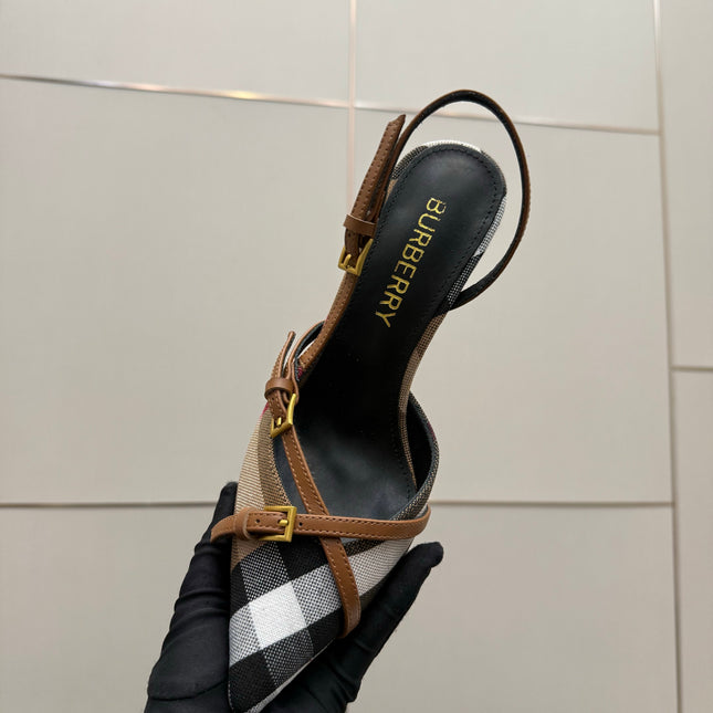 BURBERRY 26S SLINGBACK HEELS 85 MM IN STRIPED COLOR COORDINATION FABRIC STYLE 11