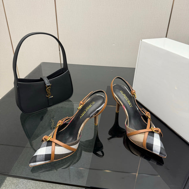 BURBERRY 26S SLINGBACK HEELS 85 MM IN STRIPED COLOR COORDINATION FABRIC STYLE 11