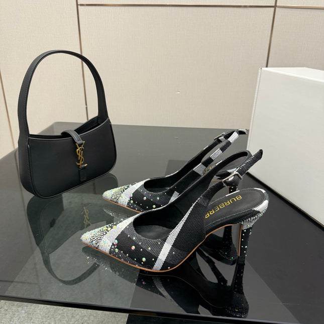 BURBERRY 26S SLINGBACK HEELS 85 MM IN STRIPED COLOR COORDINATION FABRIC STYLE 4