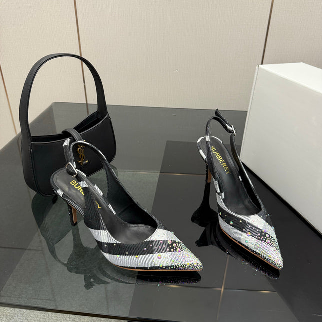 BURBERRY 26S SLINGBACK HEELS 85 MM IN STRIPED COLOR COORDINATION FABRIC STYLE 4