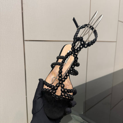 AQUAZZURA 26S ANKLE-STRAP SANDALS IN BLACK SUEDE