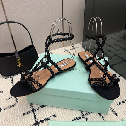 AQUAZZURA 26S ANKLE-STRAP SANDALS IN BLACK SUEDE