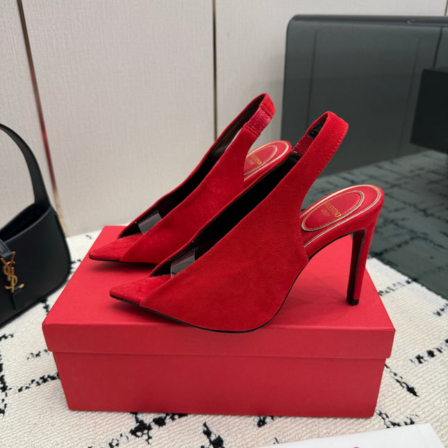 VALENTINO 26S POINTED-TOE SLINGBACKS IN DARK RED SUEDE