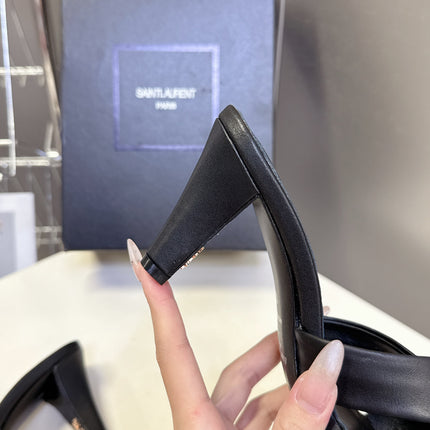 YSL 25S JILL MULES 75MM IN BLACK SMOOTH CALFSKIN