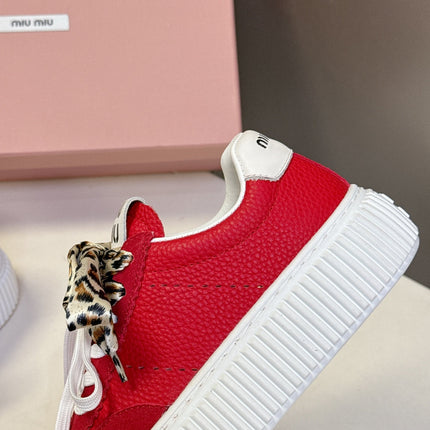 MIUMIU 25S SNEAKERS 45MM IN DARK RED SUEDE WITH LEOPARD-PRINT LACES