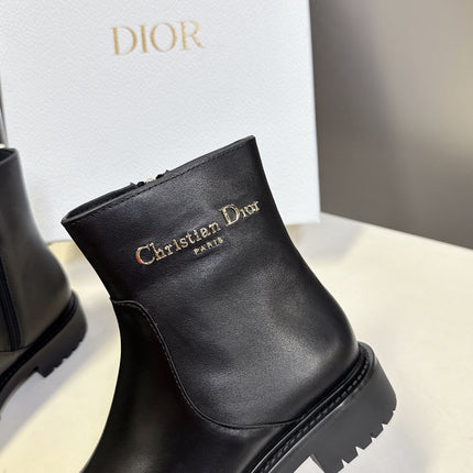 DIOR 25S D-MAJOR ANKLE BOOTS IN BLACK LAMBSKIN WITH GOLD HARDWARE