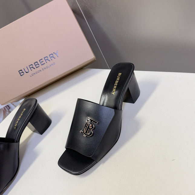 BURBERRY 26S HIGH HEEL MULE SANDALS 60MM IN BLACK CALFSKIN