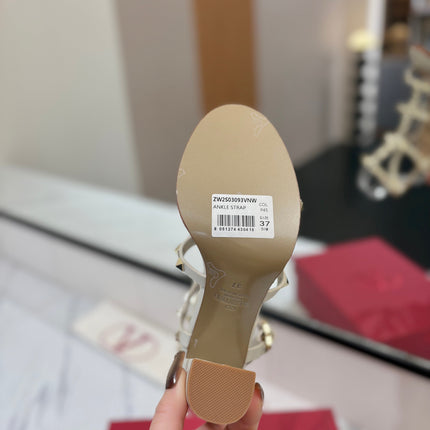 VALENTINO 26S STUDDED HIGH HEEL SANDALS 90 MM IN BROWN CALFSKIN