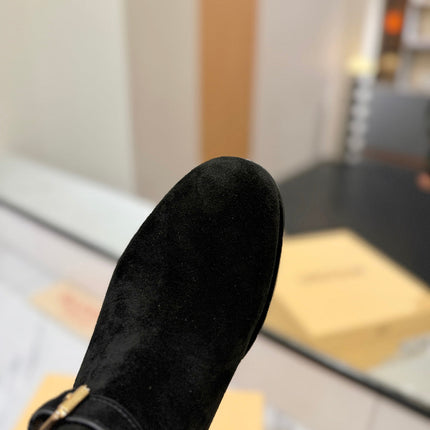 VALENTINO 25S PATTIE ANKLE BOOTS IN BLACK SUEDE WITH GOLD HARDWARE
