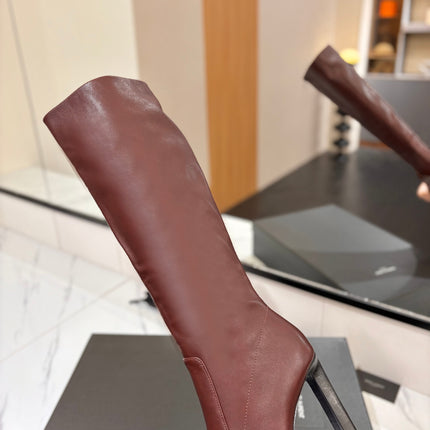 YSL 26S KNEE-HIGH BOOTS 95 MM IN BROWN CALFSKIN