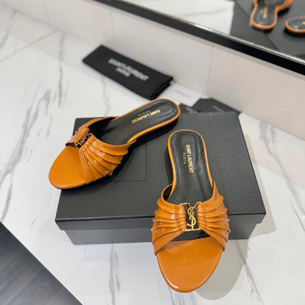 YSL 26S BABYLONE FLAT MULES IN DARK ORANGE LAMBSKIN