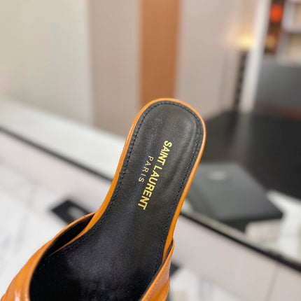 YSL 26S BABYLONE FLAT MULES IN DARK ORANGE LAMBSKIN