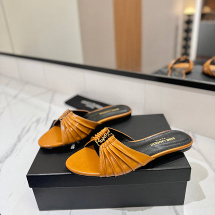 YSL 26S BABYLONE FLAT MULES IN DARK ORANGE LAMBSKIN