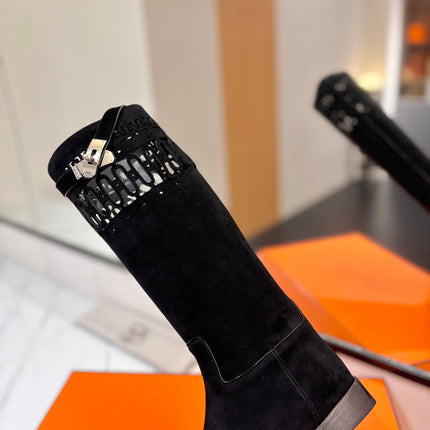 HM 26S PERFORATED HIGH-TOP BOOTS IN BLACK SUEDE