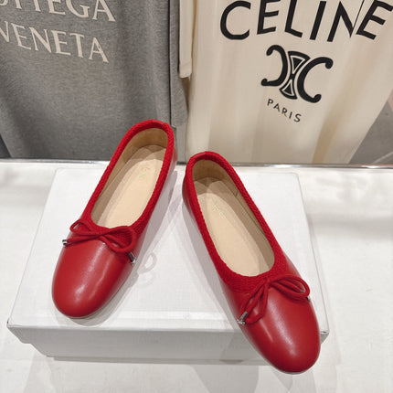 CELINE 26S BALLET FLATS IN RED CALFSKIN WITH BOW