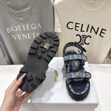 DIOR 26S D-WANDER SANDALS IN BLUE DIOR OBLIQUE DENIM SILVER HARDWARE