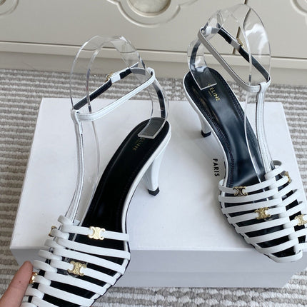 CELINE 26S CLEA TRIOMPHE GLADIATOR HEEL SANDALS 60 MM IN WHITE LAMBSKIN