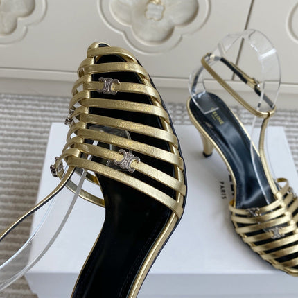 CELINE 26S CLEA TRIOMPHE GLADIATOR HEEL SANDALS 60 MM IN GOLD LAMBSKIN