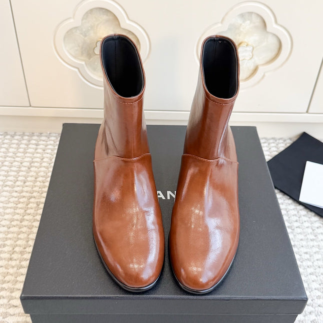 CHANEL 26S SHORT BOOTS IN BROWN CALFSKIN