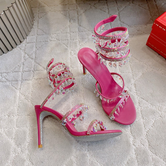 RENE CAOVILLA 26S CLEO HIGH HEELS SANDALS 95 MM IN PINK LAMBSKIN STYLE 14