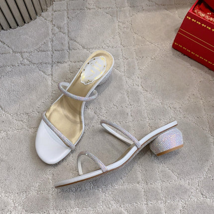 RENE CAOVILLA 26S HIGH-HEELED SANDALS 45 MM IN WHITE LAMBSKIN